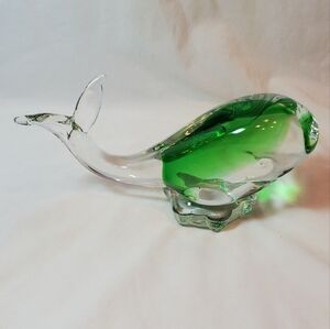 Emerald Green Vtg Murano Style Art Blown Glass Figurine Paperweight Retro MCM